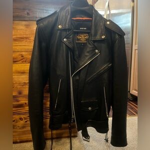 Classic Black Leather Motorcycle Jacket with zip out liner and inside pockets